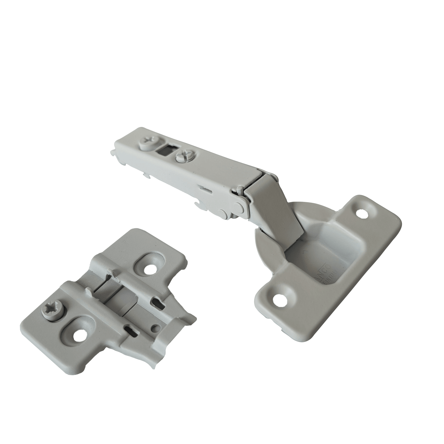 Cabinet Door Hinge Matte White Kit 105° Frameless Soft Close Clip On + Cross 3D Plate - Solua Inc