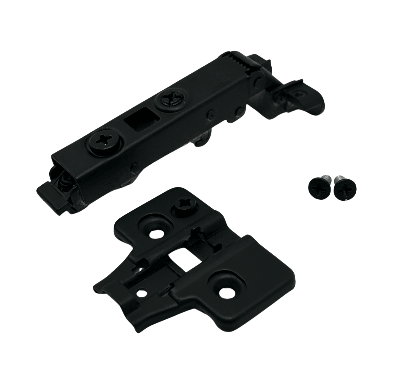 Aluminum Frame Hinge Matte Black Kit 100° Frameless Soft Close Clip On + Cross 3D Plate - Solua Inc