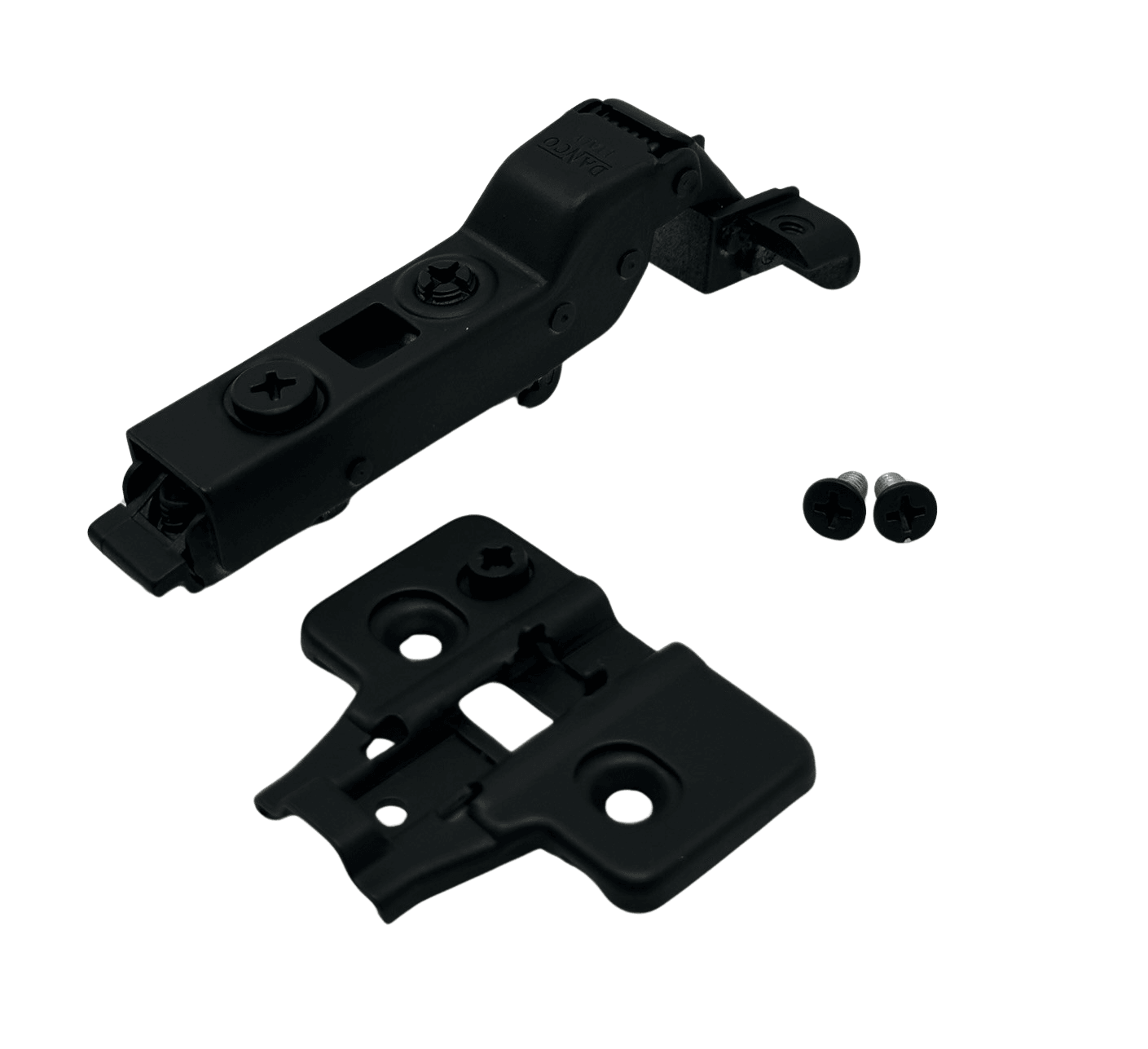 Aluminum Frame Hinge Matte Black Kit 100° Frameless Soft Close Clip On + Cross 3D Plate - Solua Inc