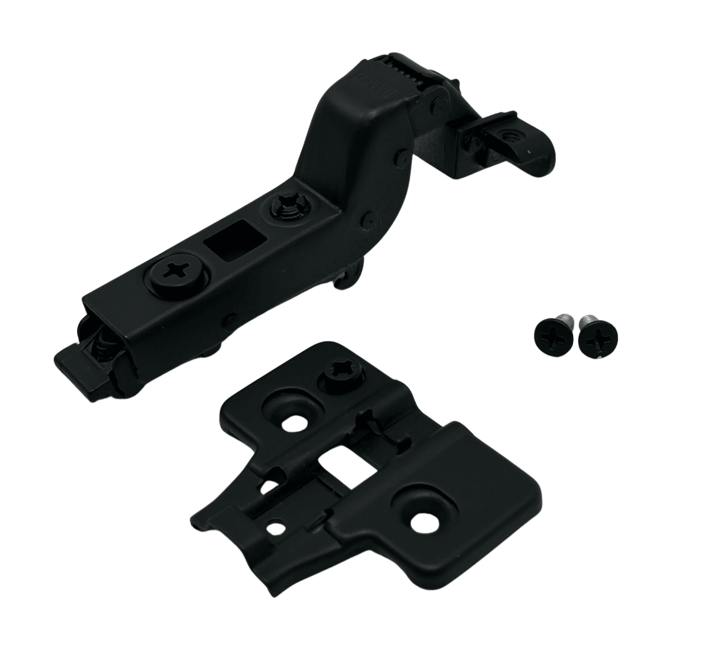 Aluminum Frame Hinge Matte Black Kit 100° Frameless Soft Close Clip On + Cross 3D Plate - Solua Inc