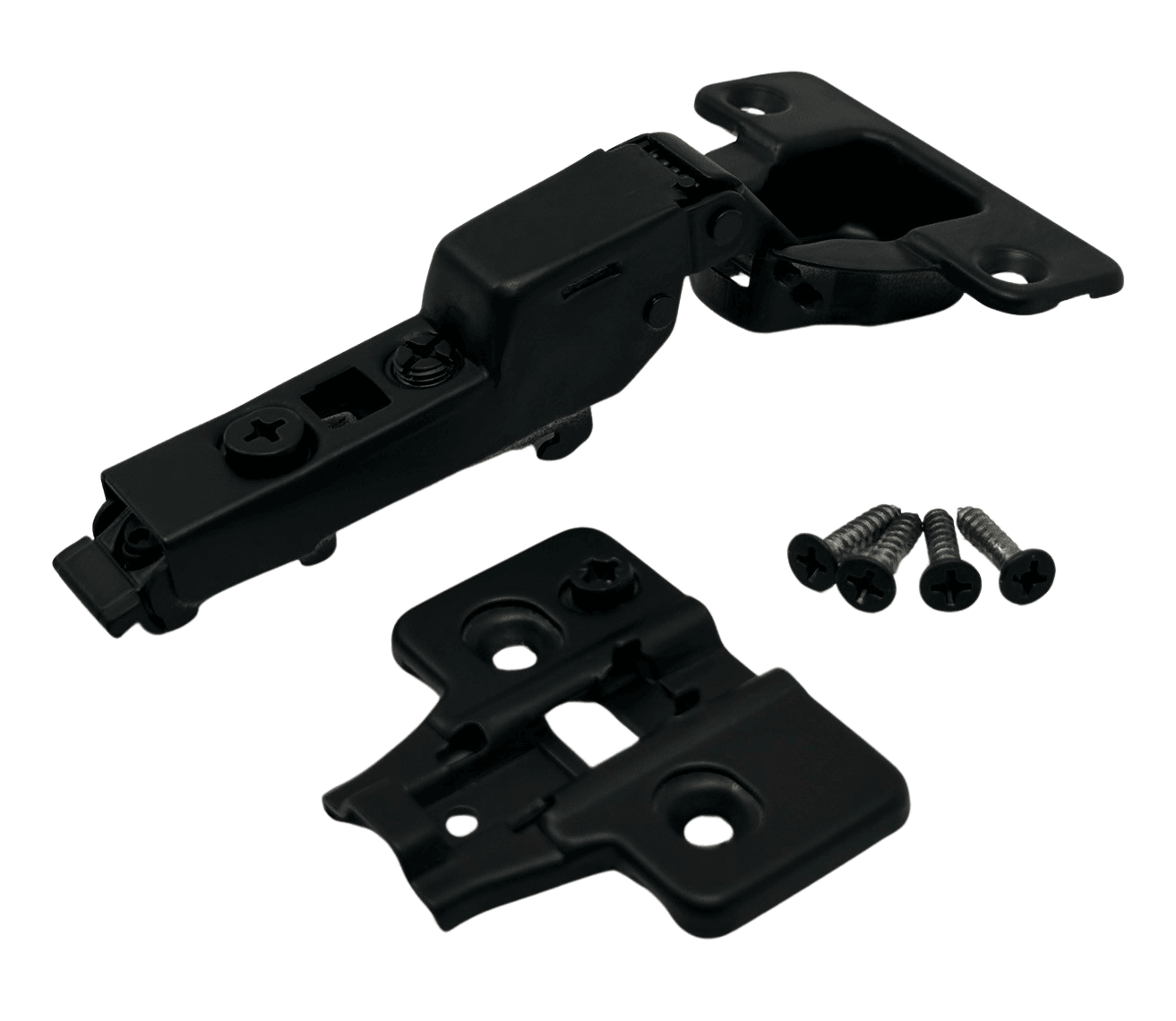 Cabinet Door Hinge Matte Black Kit 105° Frameless Soft Close Clip On + 3D Mounting Plate - Solua Inc