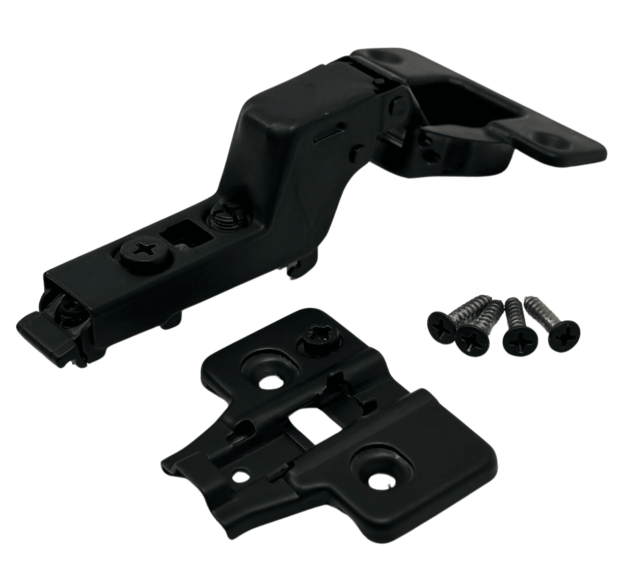 Cabinet Door Hinge Matte Black Kit 105° Frameless Soft Close Clip On + 3D Mounting Plate - Solua Inc