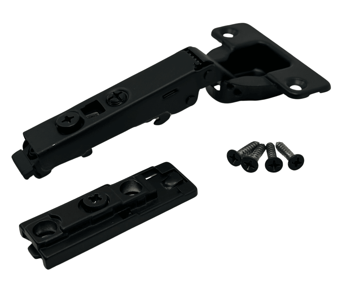 Cabinet Door Hinge Matte Black Kit 105° Frameless Soft Close Clip On + 3D Mounting Plate - Solua Inc