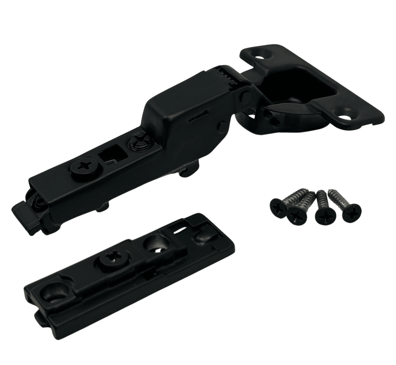 Cabinet Door Hinge Matte Black Kit 105° Frameless Soft Close Clip On + 3D Mounting Plate - Solua Inc