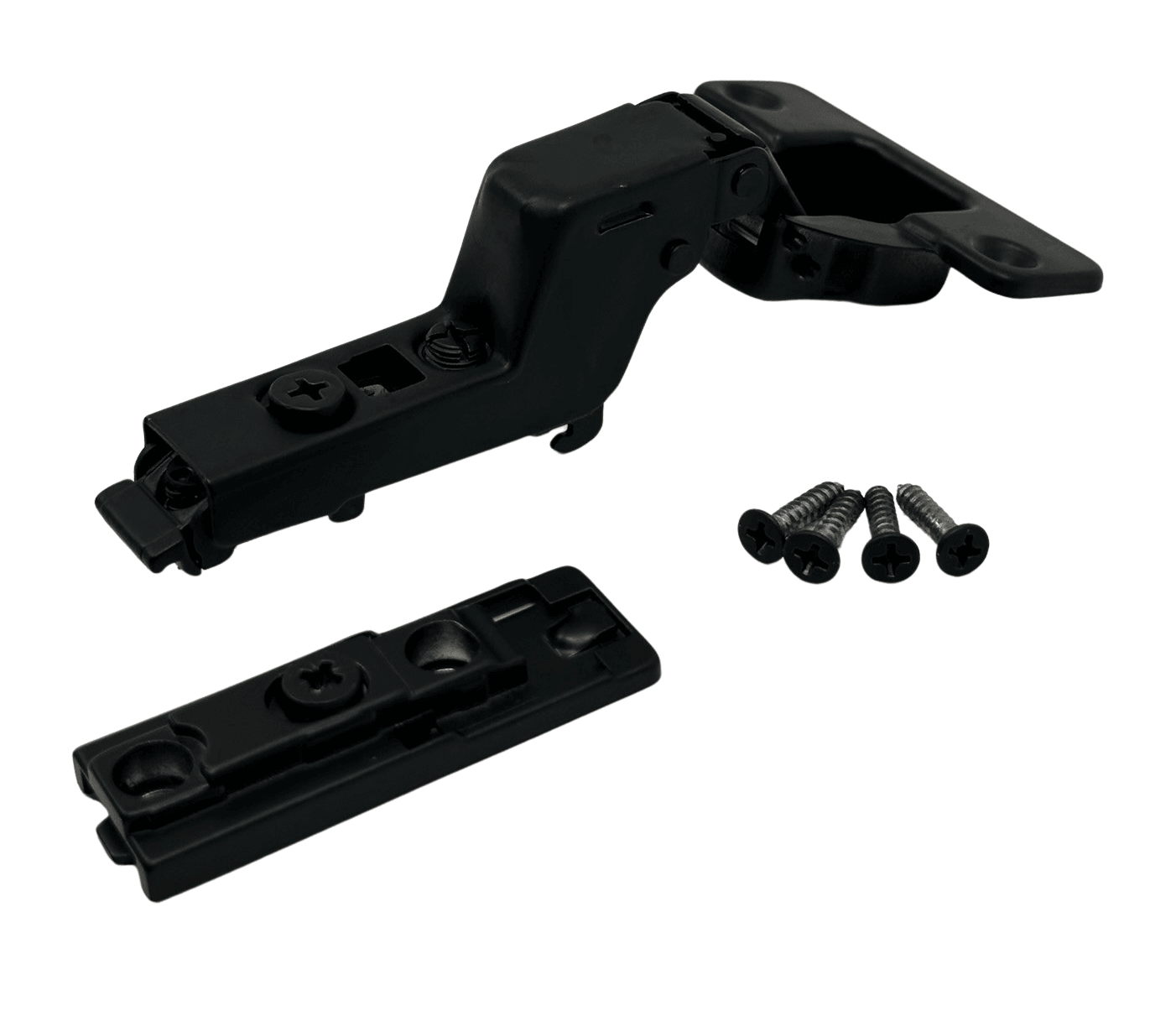 Cabinet Door Hinge Matte Black Kit 105° Frameless Soft Close Clip On + 3D Mounting Plate - Solua Inc