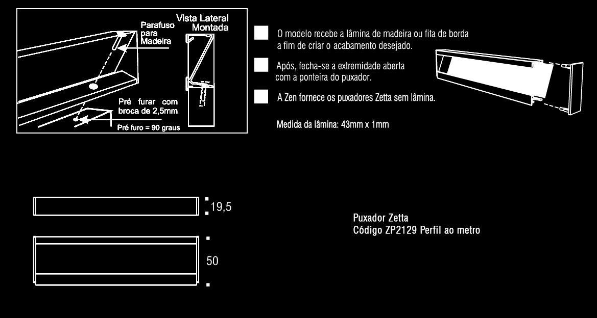 ZETTA PULL 118" x 2" Profile Stainless steel - Solua Inc