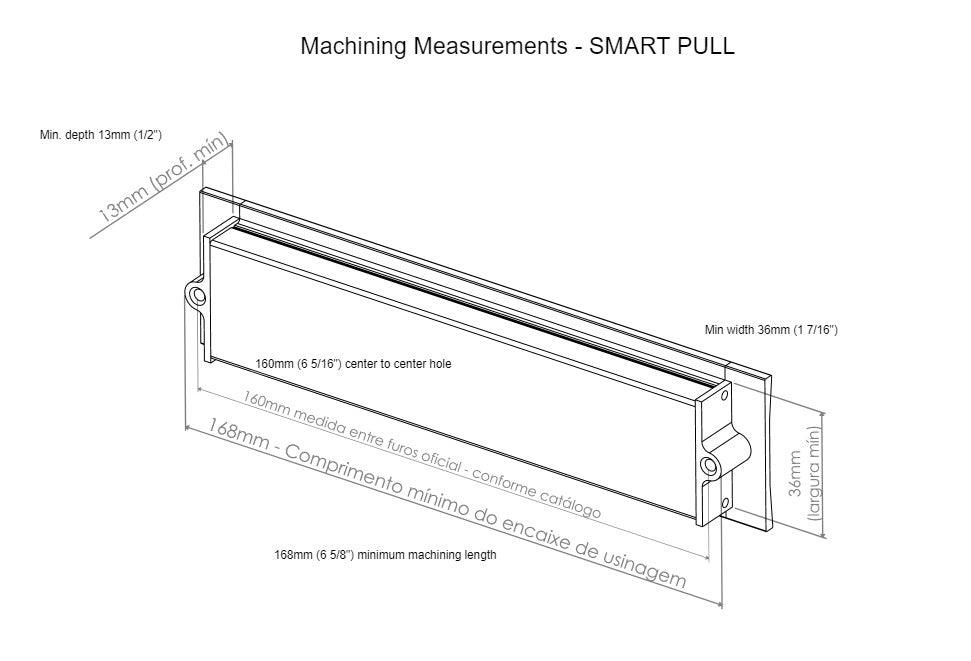 SMART RECESSED PULL Centers 6 1/4" Chrome - Solua Inc