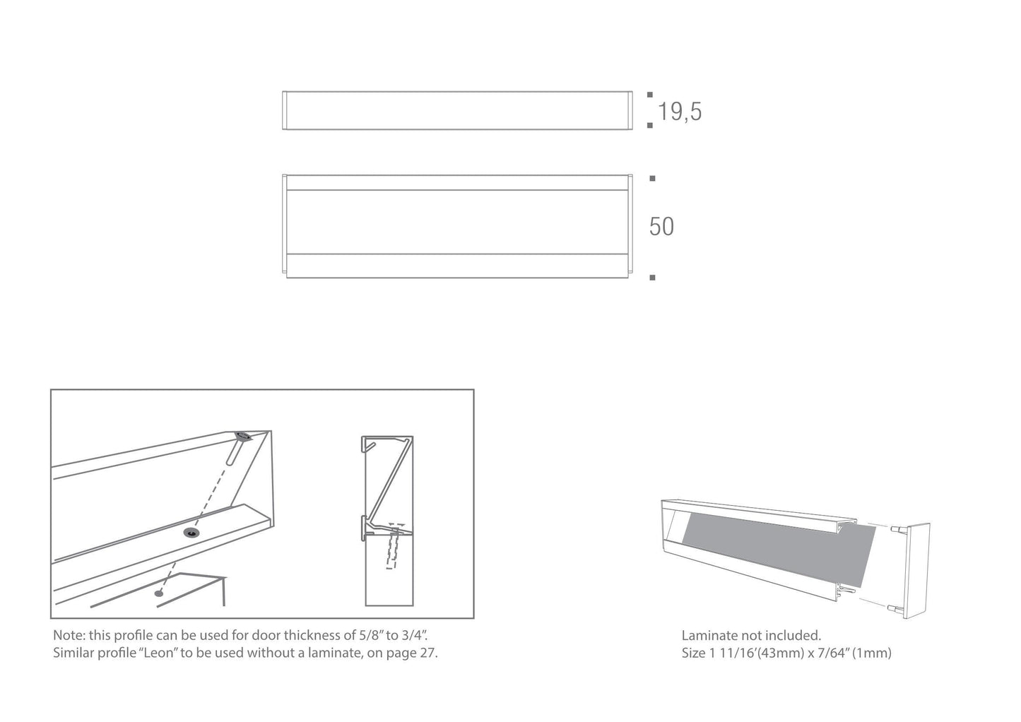 ZETTA PULL 118" x 2" Profile Stainless steel - Solua Inc