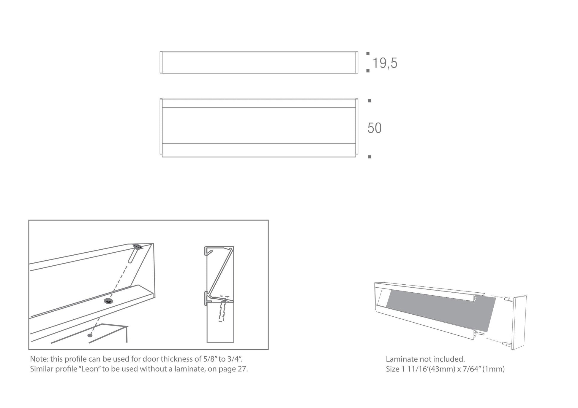 ZETTA PULL 118" x 2" Profile Stainless steel - Solua Inc